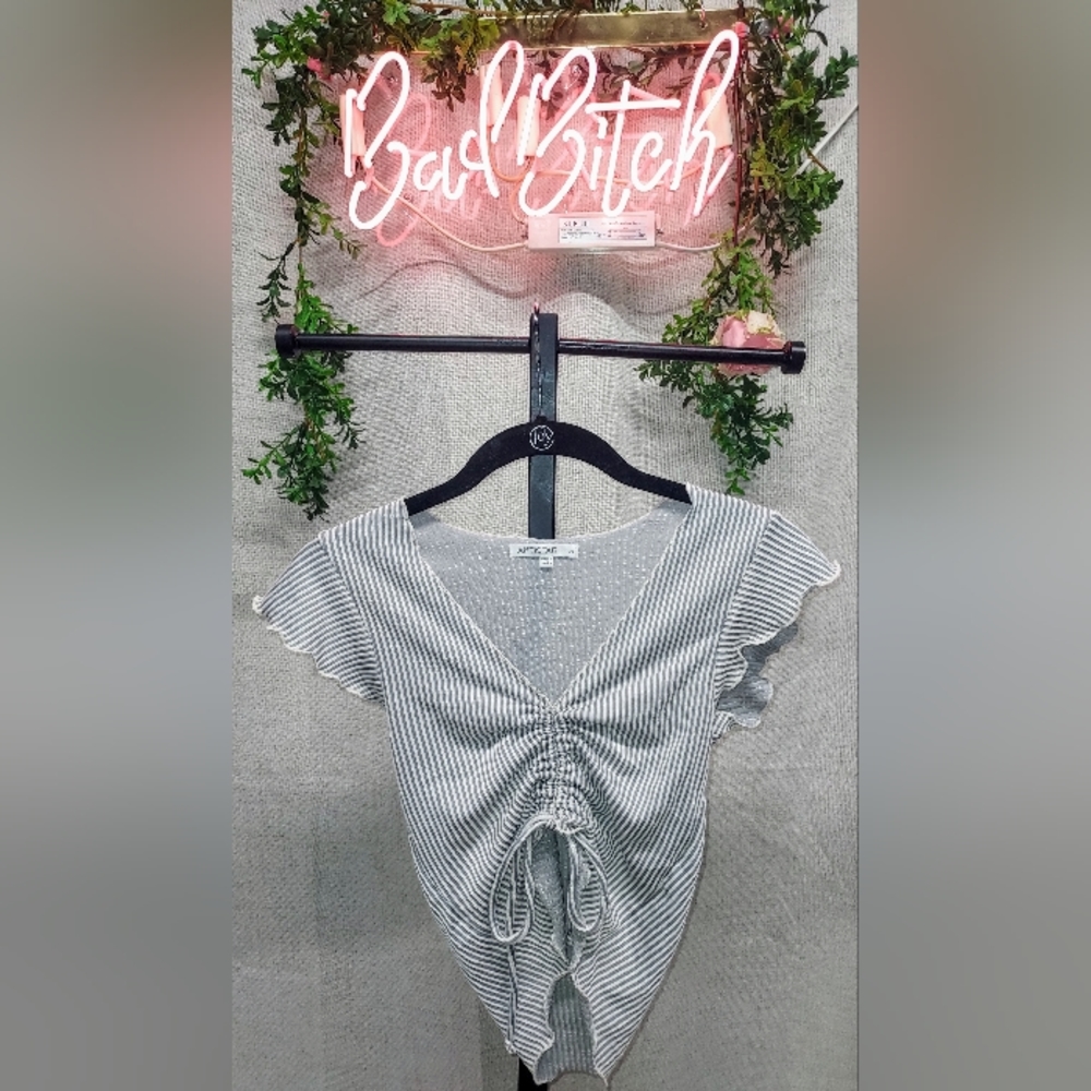 Antistar white and gray striped crop top